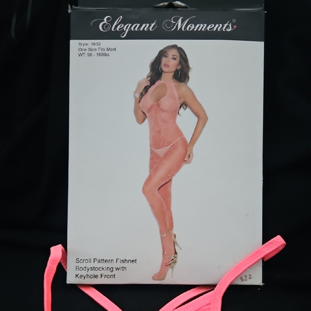 Coral Fishnet Bodystocking, With Thong